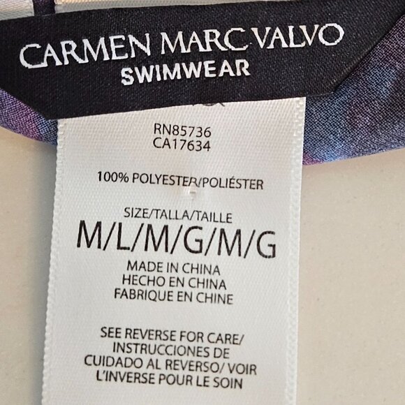 Carmen MARC VALVO Rain-Forest Printed Purple Pink Caftan Coverup Top Size M/L - Picture 8 of 8